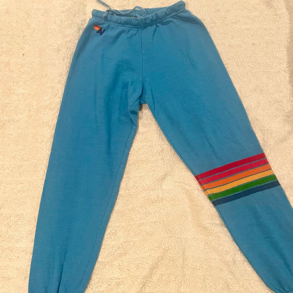 COPY - Aviator Nation Rainbow Stitch Sweatpants! Ocean Blue! Size Medium